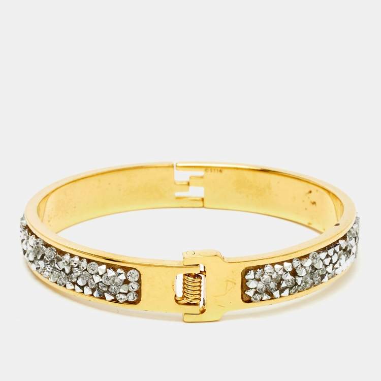 Pre Owned Fendi Fendista Crystal Studded Gold Tone Bracelet S