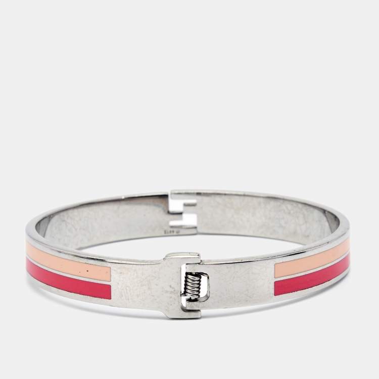 Pre Owned Fendi Fendista BiColor Enamel SIlver Tone Bracelet
