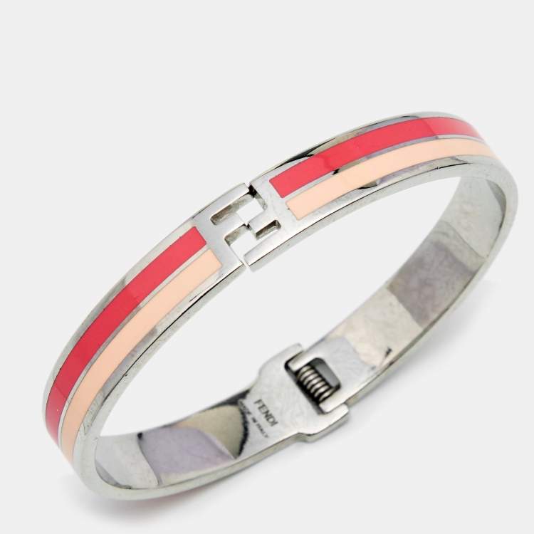 Pre Owned Fendi Fendista BiColor Enamel SIlver Tone Bracelet