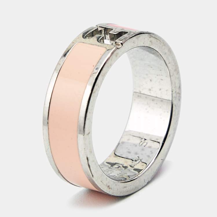 Pre Owned Fendi Fendista Bicolor Enamel Silver Tone Ring Size 51