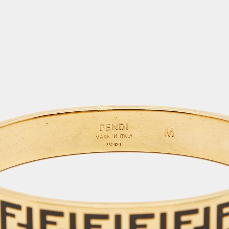 Pre Owned Fendi FF Enamel Gold Tone Bracelet M