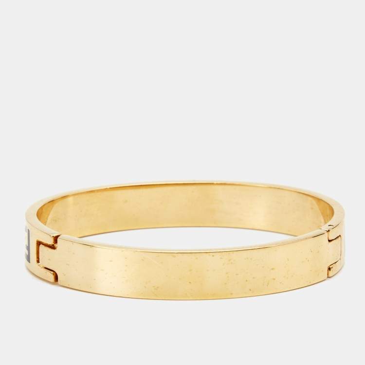 Pre Owned Fendi FF Enamel Gold Tone Bracelet M