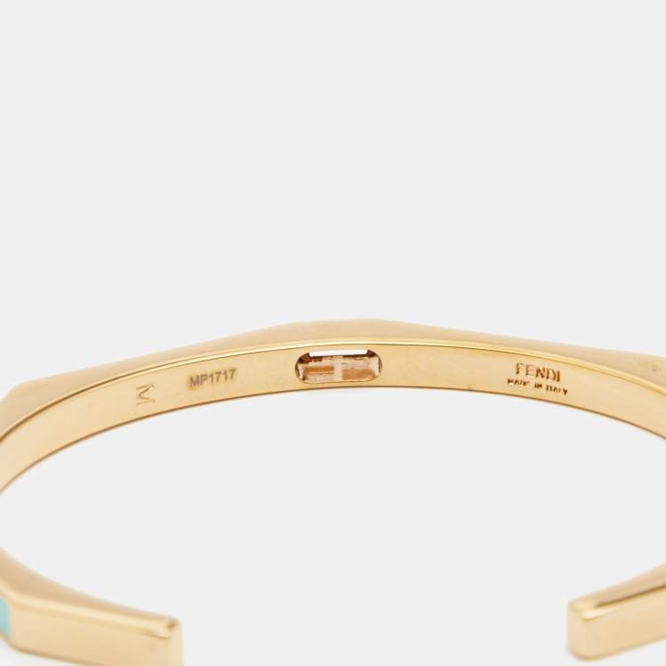 Pre Owned Fendi Baguette Blue Enamel Gold Tone Bracelet 