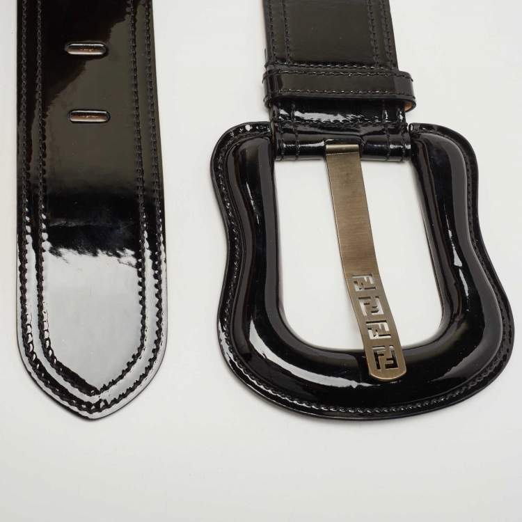 مملوكة مسبقًا Fendi Black Patent Leather Wide Buckle Belt 90CM