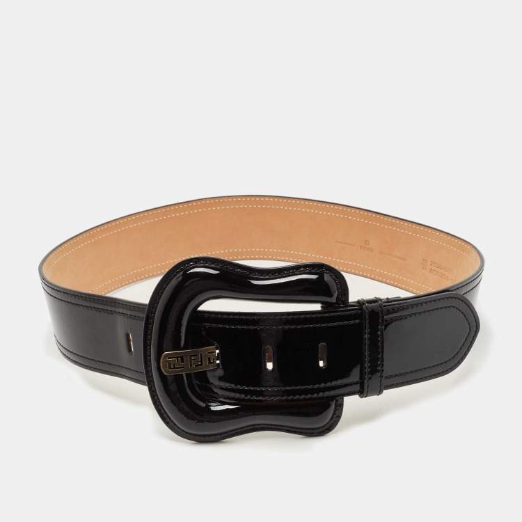 مملوكة مسبقًا Fendi Black Patent Leather Wide Buckle Belt 90CM