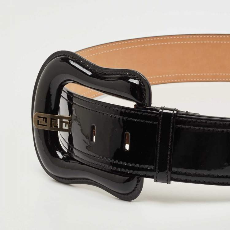 مملوكة مسبقًا Fendi Black Patent Leather Wide Buckle Belt 90CM