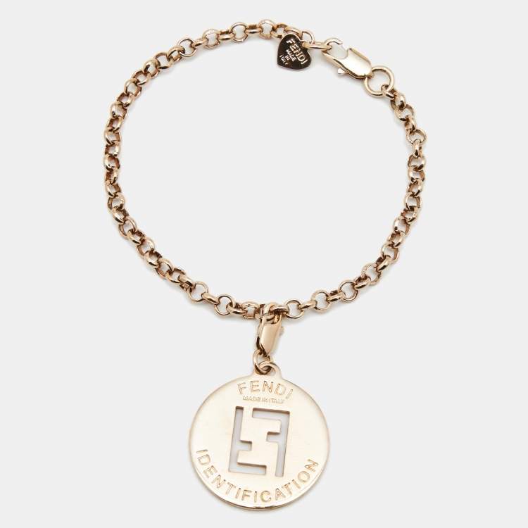 Pre Owned Fendi Identification Gold Tone Charm Bracelet