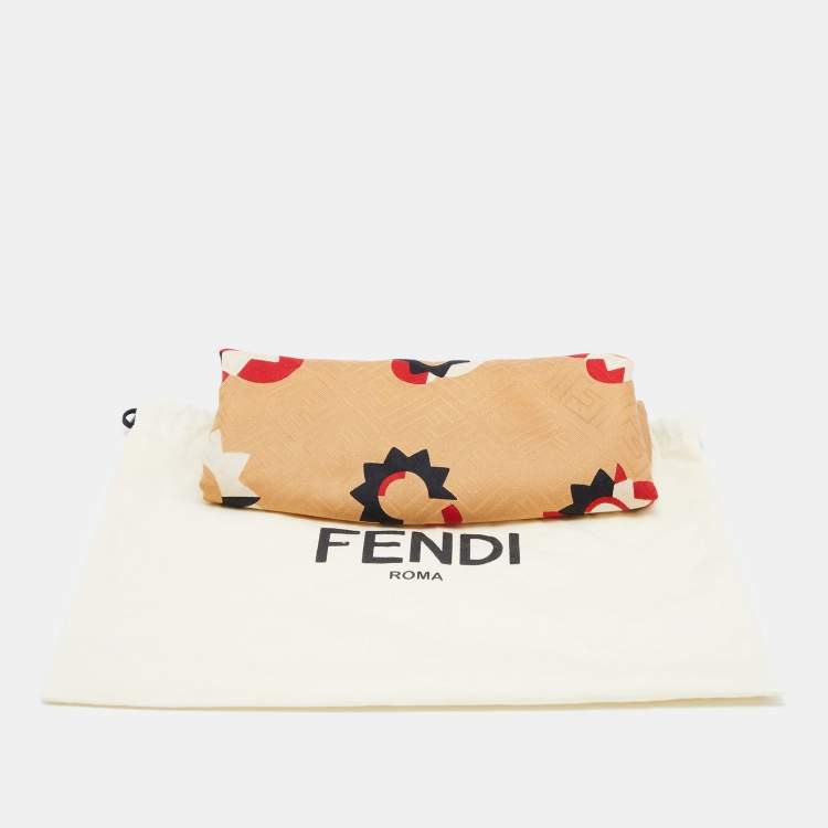 Pre Owned Fendi Brown Floral Printed Wool & Silk Square Scarf