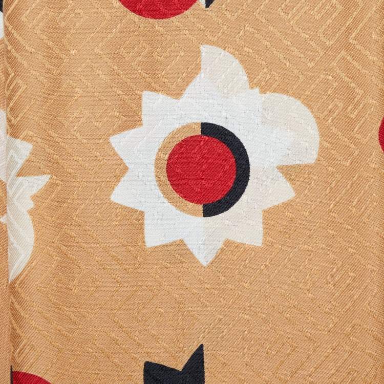 Pre Owned Fendi Brown Floral Printed Wool & Silk Square Scarf
