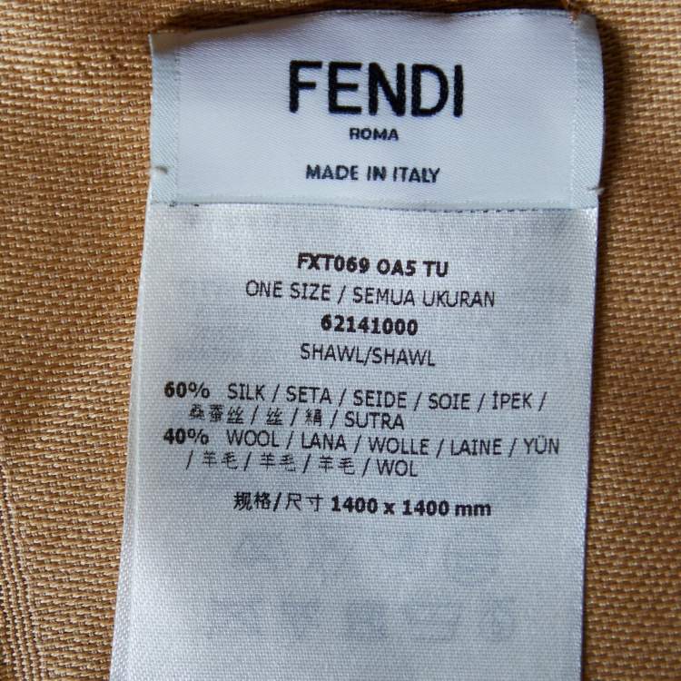 Pre Owned Fendi Brown Floral Printed Wool & Silk Square Scarf