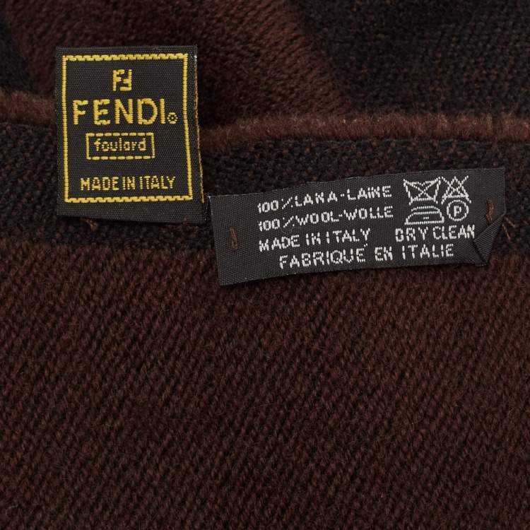 Pre Owned Fendi Vintage Brown/Black Logo Wool Scarf