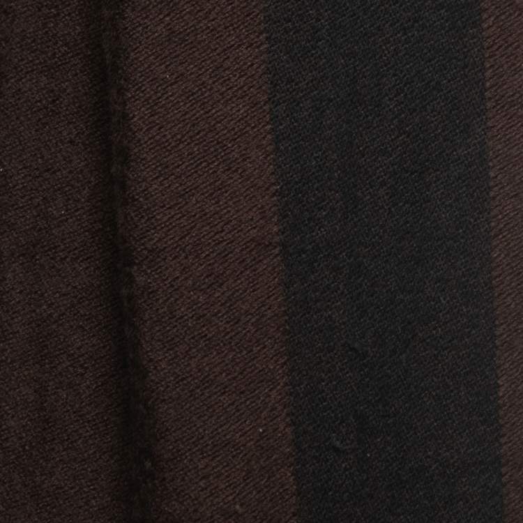 Pre Owned Fendi Vintage Brown/Black Logo Wool Scarf