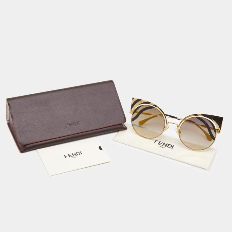 Pre Owned Fendi Gold/Black Hypnoshine Cat Eye Sunglasses