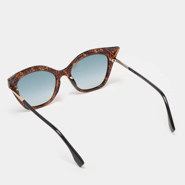 Pre Owned Fendi Brown/Black FF Gradient Crystals Cat Eye Sunglasses