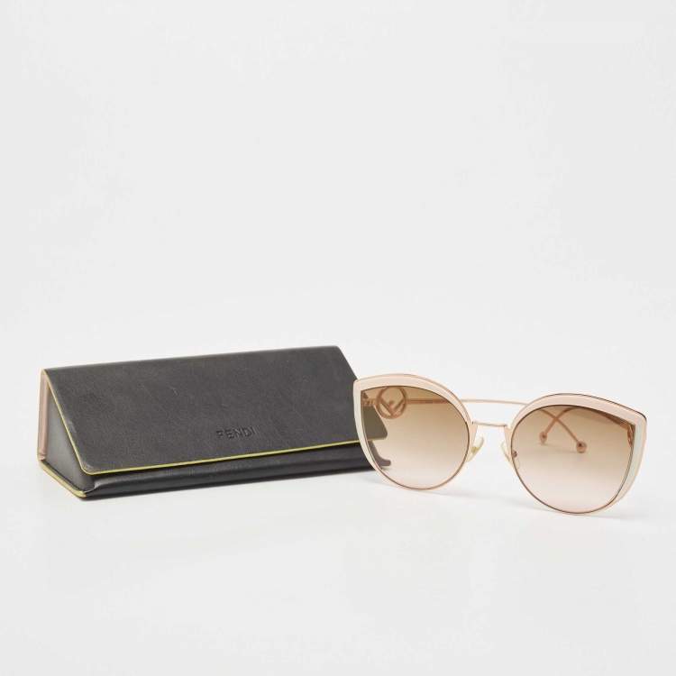 Pre Owned Fendi Copper Tone/ Brown Pink Gradient FF0290/S Oversize Cat-Eye Sunglasses