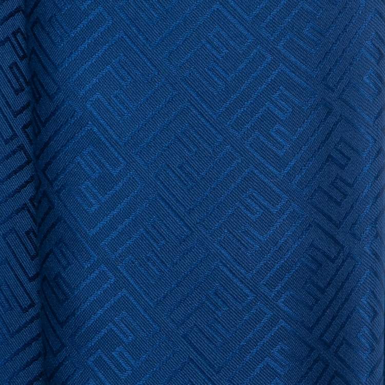 Pre Owned Fendi Blue FF Jacquard Silk & Wool Shawl