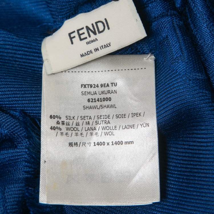 Pre Owned Fendi Blue FF Jacquard Silk & Wool Shawl