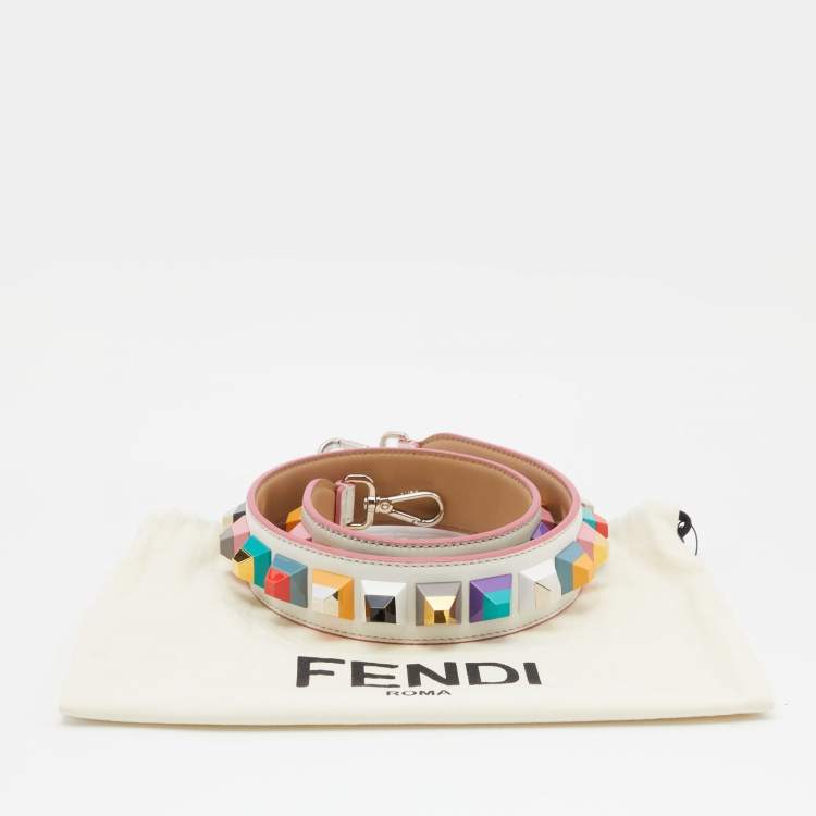Pre Owned Fendi White Leather Studded Strap You Shoulder Bag Strap