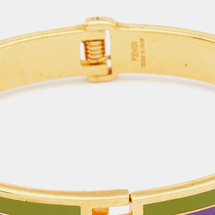 Pre Owned Fendi Gold Tone Bicolor Enamel Fendista Bracelet