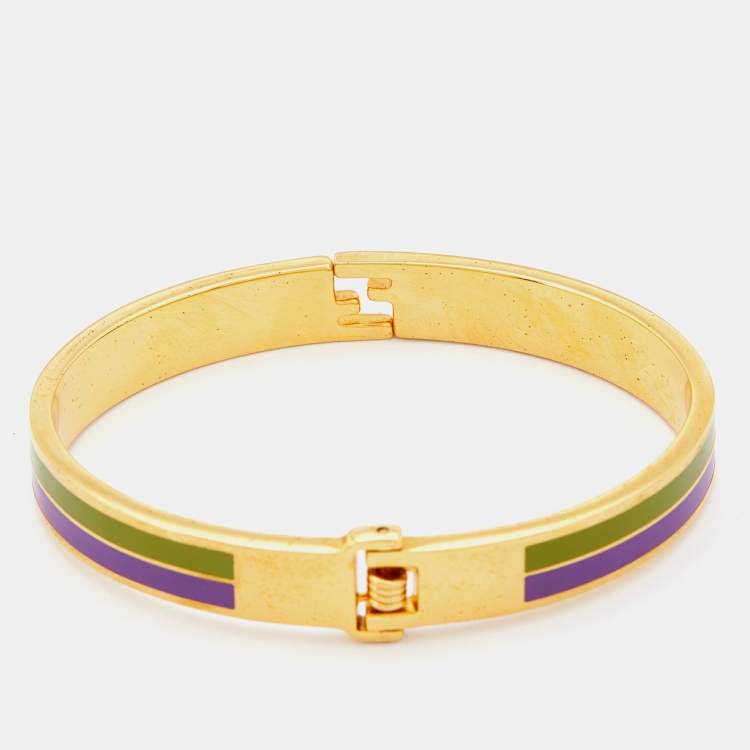 Pre Owned Fendi Gold Tone Bicolor Enamel Fendista Bracelet