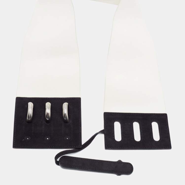 Pre Owned Fendi White/Black Suede and Elastic Wide Waist Belt 80CM