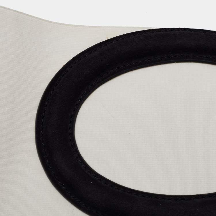 Pre Owned Fendi White/Black Suede and Elastic Wide Waist Belt 80CM