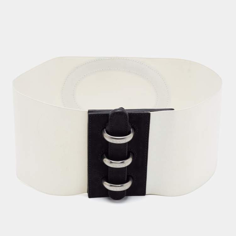 Pre Owned Fendi White/Black Suede and Elastic Wide Waist Belt 80CM