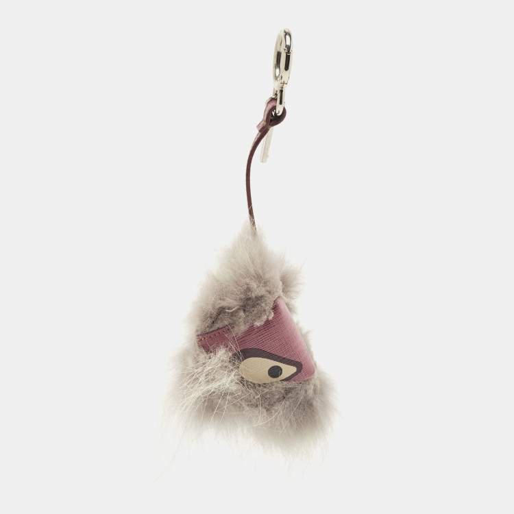 Pre Owned Fendi Grey/Purple Fur and Leather Bag Bugs Charm