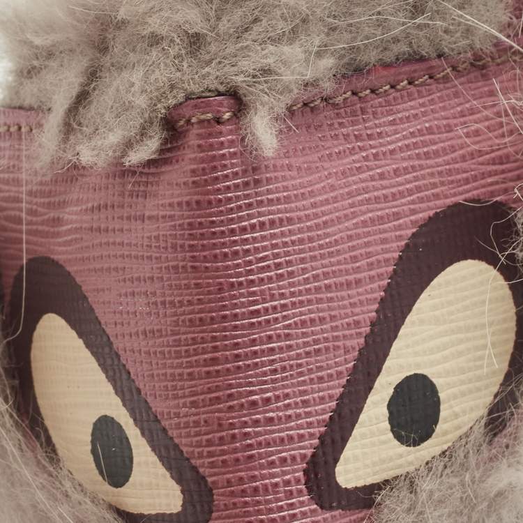 Pre Owned Fendi Grey/Purple Fur and Leather Bag Bugs Charm