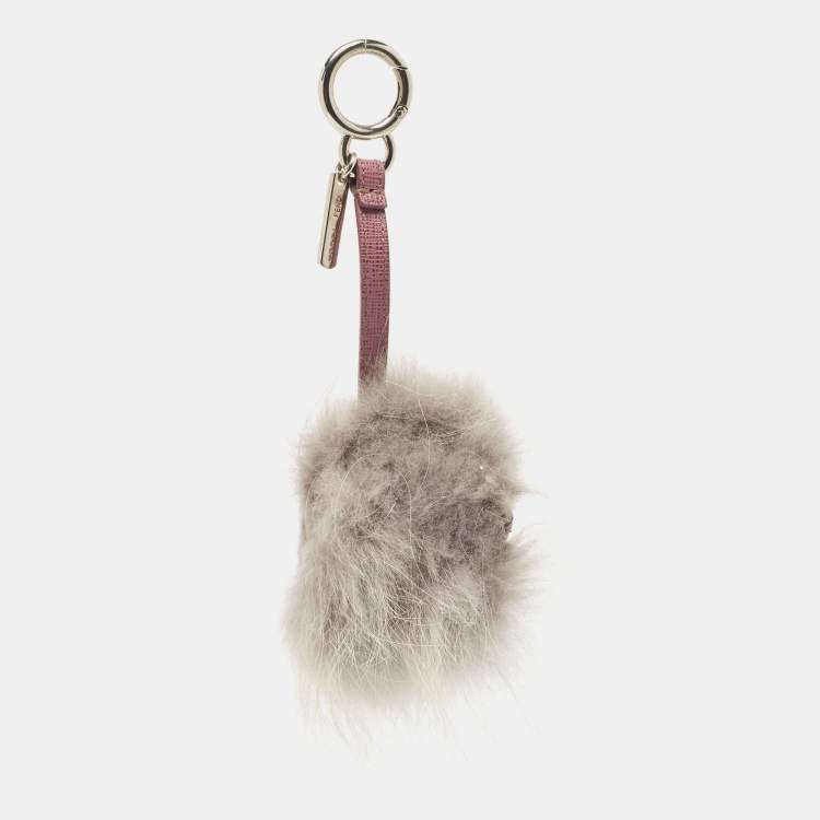 Pre Owned Fendi Grey/Purple Fur and Leather Bag Bugs Charm