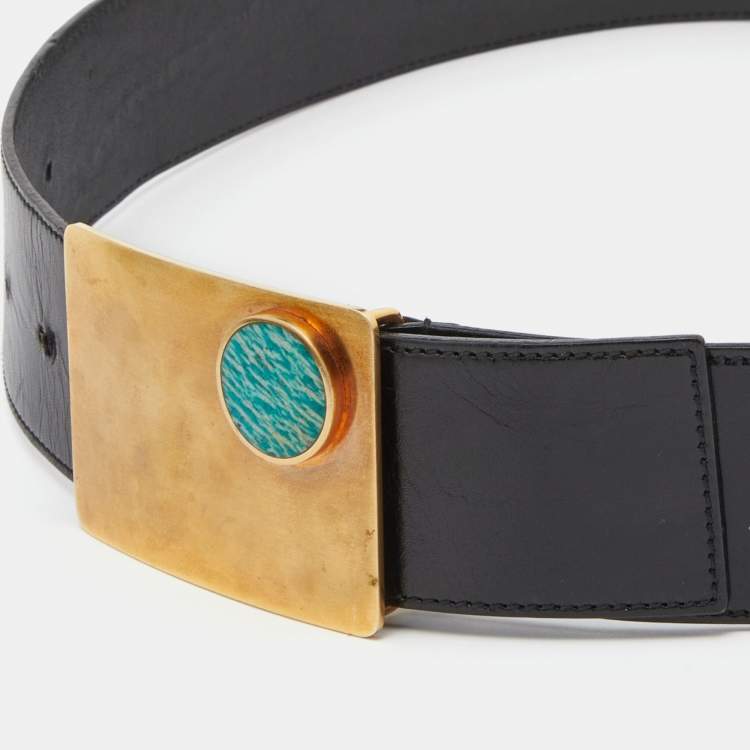 Pre Owned Fendi Black Leather Wide Buckle Belt 85CM