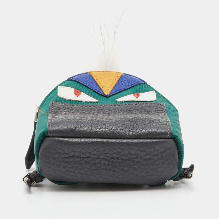 Pre Owned Fendi Multicolor Leather, Fur and Nylon Micro Monster Backpack Bag Charm