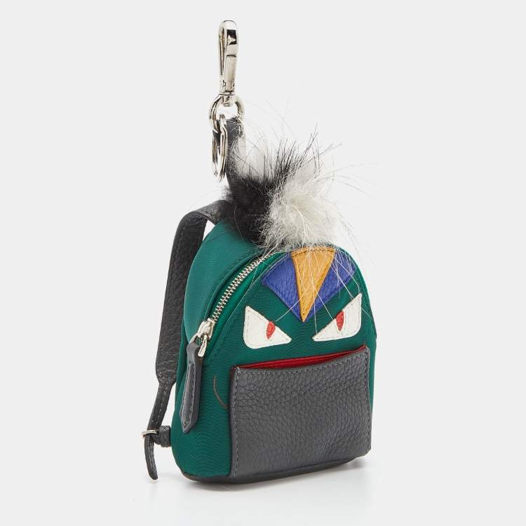 Fendi Multicolor Leather, Fur and Nylon Micro Monster Backpack Bag
