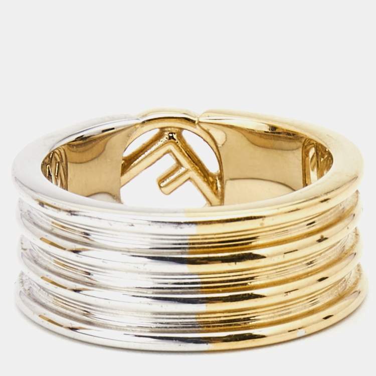 Pre Owned Fendi F is Fendi Two Tone Band Ring Size 52