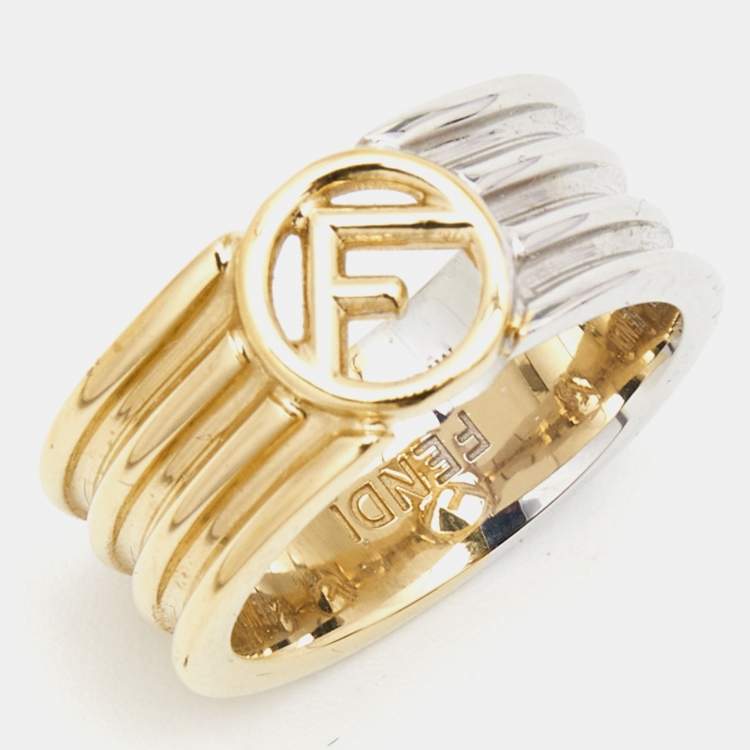 Pre Owned Fendi F is Fendi Two Tone Band Ring Size 52