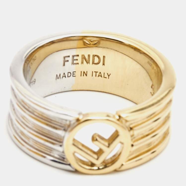 Pre Owned Fendi F is Fendi Two Tone Band Ring Size 52