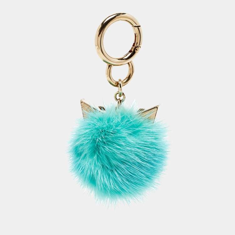 Pre Owned Fendi Green Fur Pom Pom Bag Charm 