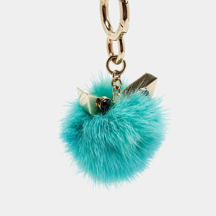 Pre Owned Fendi Green Fur Pom Pom Bag Charm 