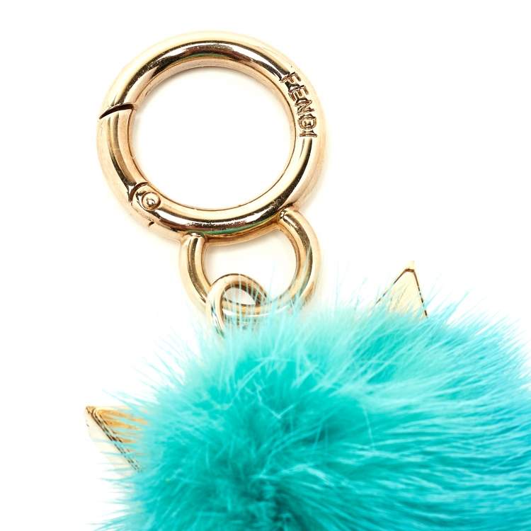 Pre Owned Fendi Green Fur Pom Pom Bag Charm 