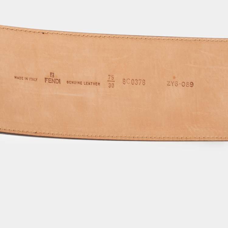 Pre Owned Fendi Choco Brown Glossy Leather Metal Waist Belt 75CM