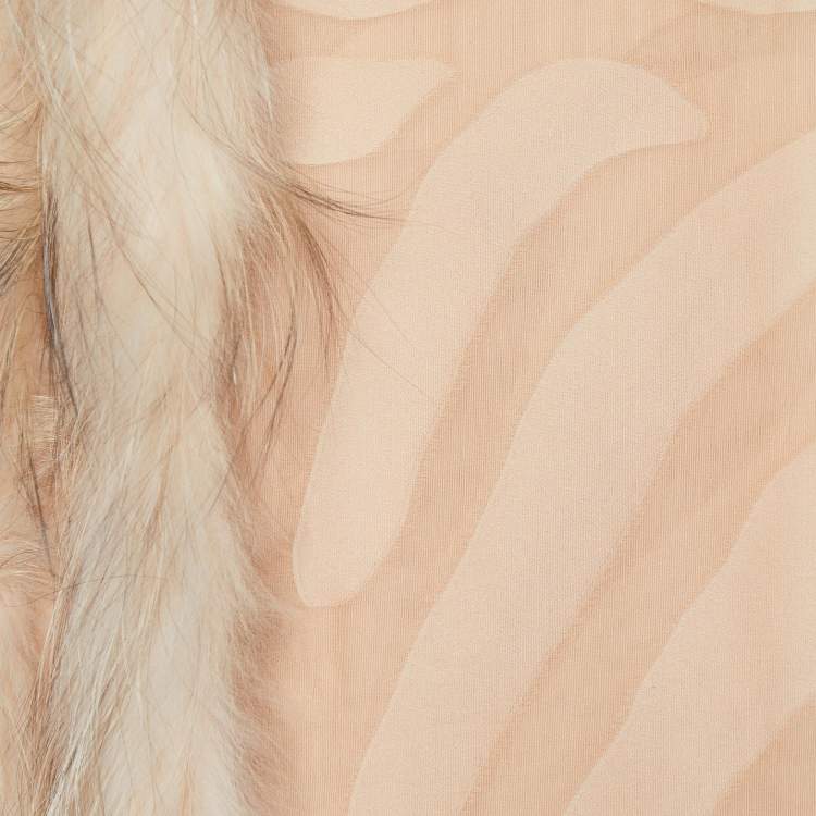 Pre Owned Fendi Beige Silk Fox Fur Trim Detail Stole
