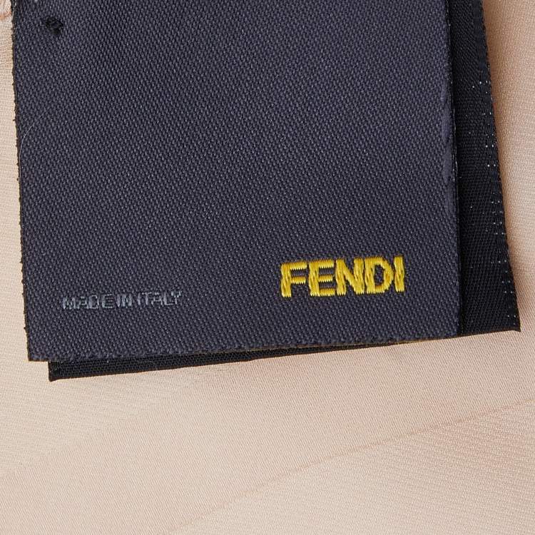 Pre Owned Fendi Beige Silk Fox Fur Trim Detail Stole