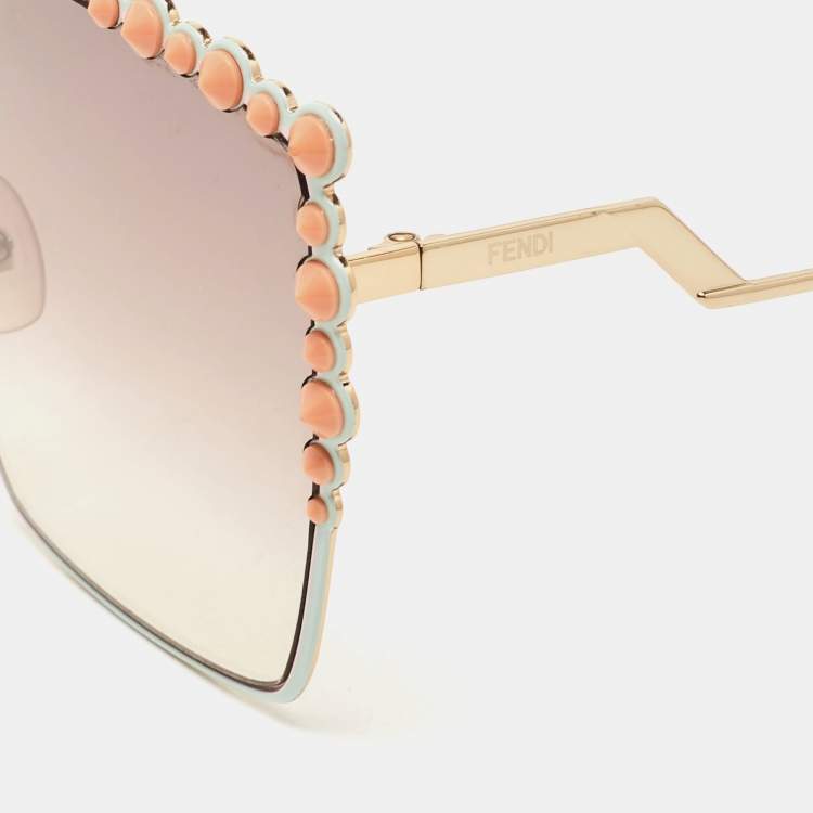 Pre Owned Fendi Gold Tone/Pink Gradient Studded FF0259S Oversized Sunglasses
