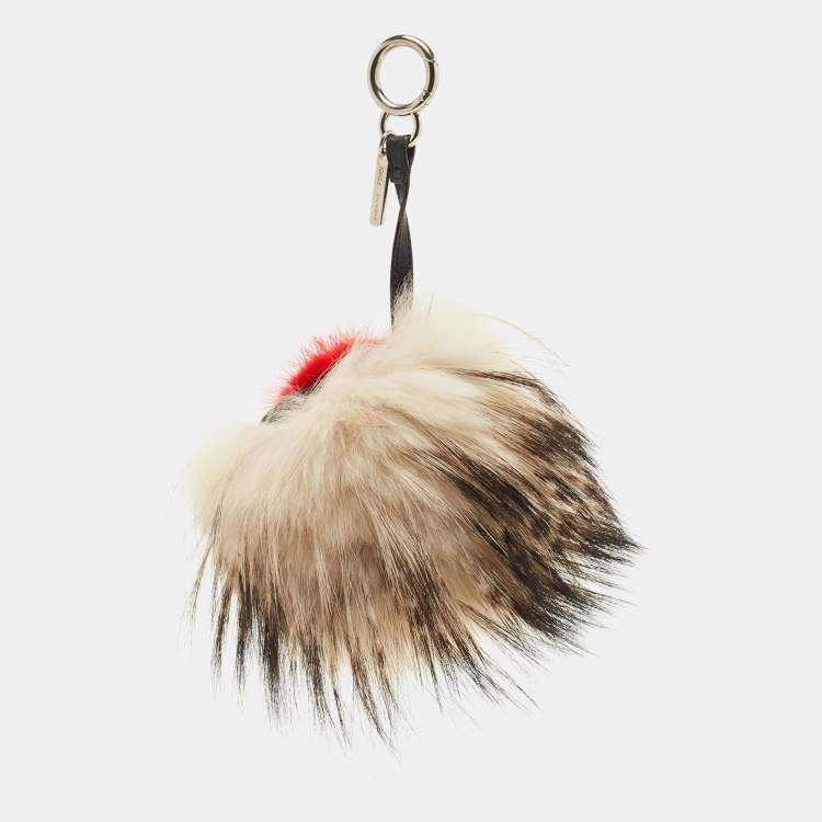 Pre Owned Fendi Cream/Red Fox Fur Zesty Bug Bag Charm