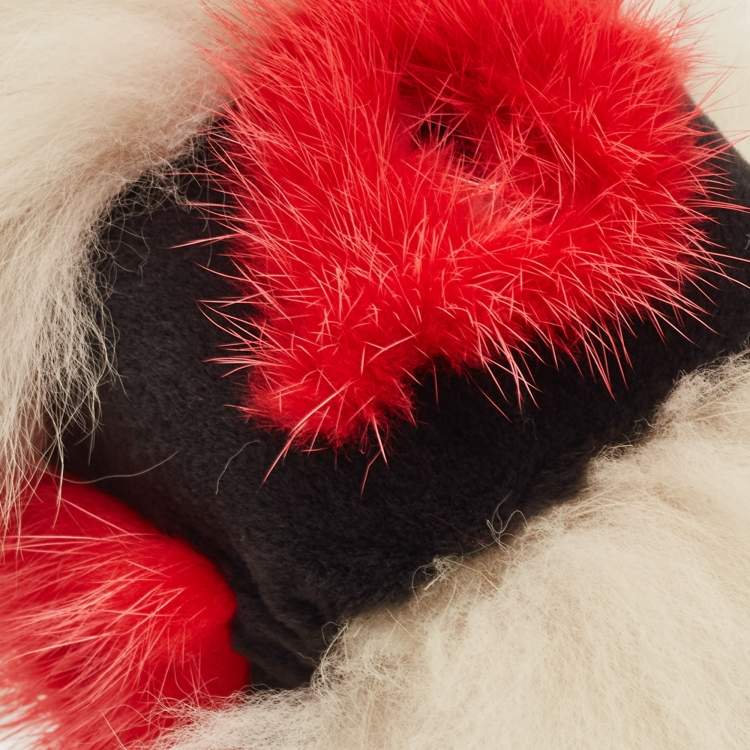 Pre Owned Fendi Cream/Red Fox Fur Zesty Bug Bag Charm
