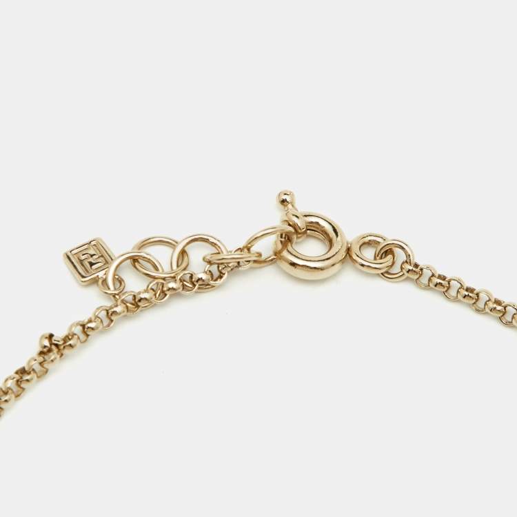 Pre Owned Fendi Gold Tone Multi Charm Layered Necklace
