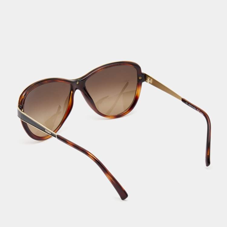 Pre Owned Fendi Brown/Gold Metal Frame Gradient Sunglasses