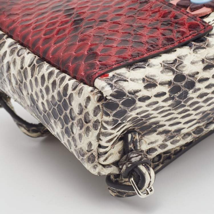 Pre Owned Fendi Multicolor Watersnake Leather and Fur Micro Monster Backpack Bag Charm