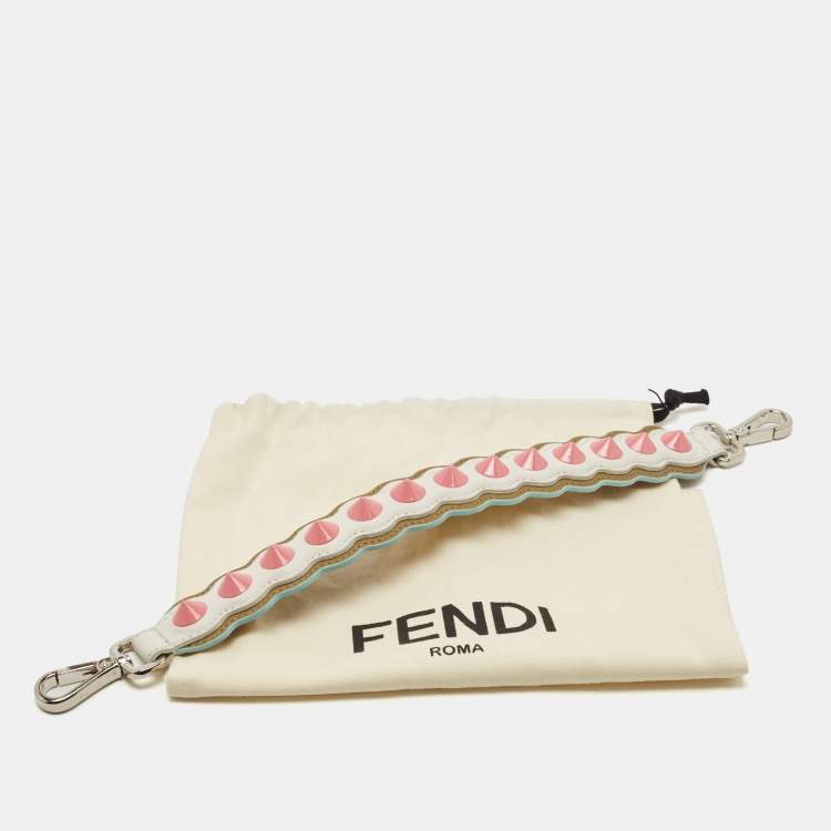 Pre Owned Fendi White/Pink Scalloped Leather Spike Studded Shoulder Strap