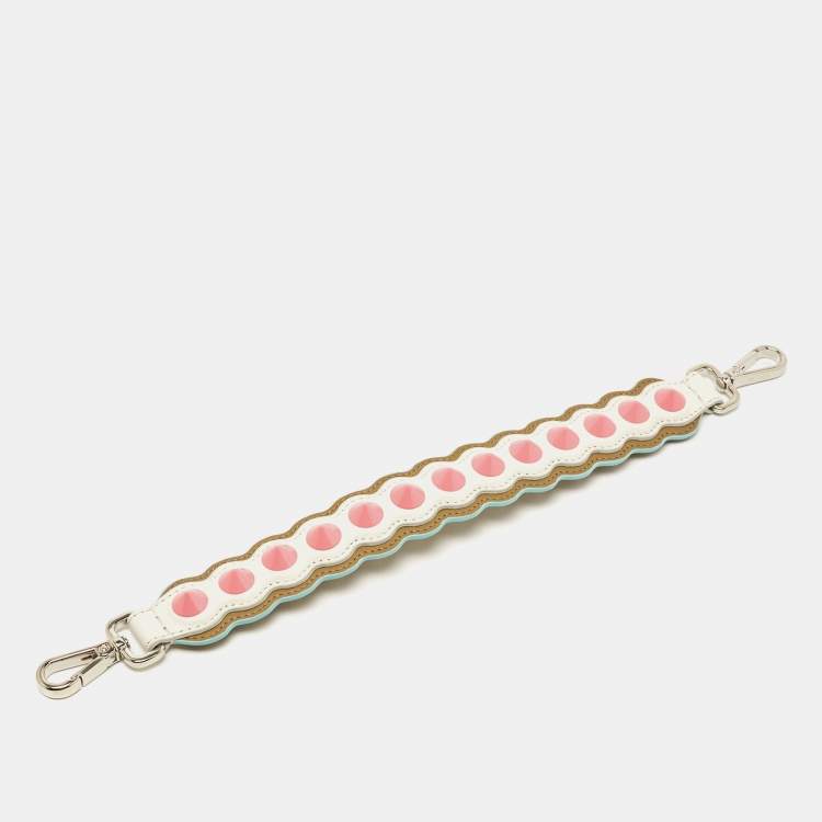 Pre Owned Fendi White/Pink Scalloped Leather Spike Studded Shoulder Strap